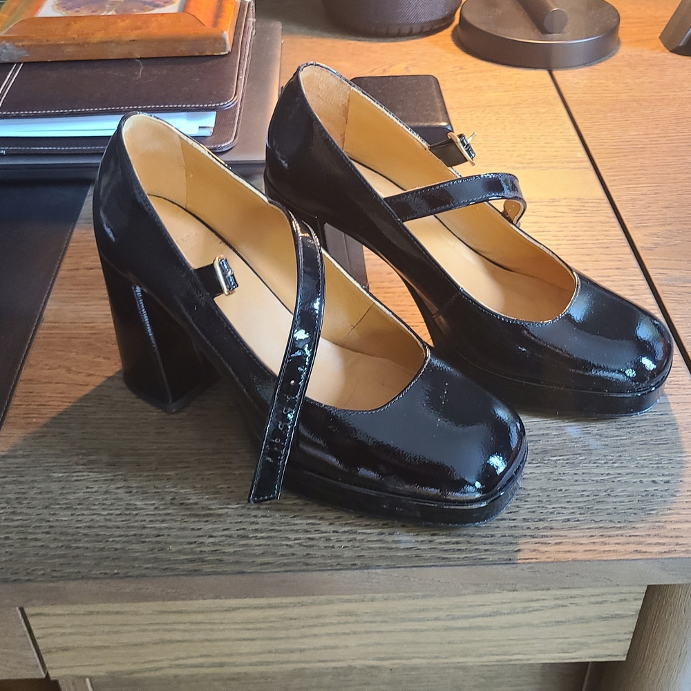 Sezane Patent Leather Black Mary Jane Heels